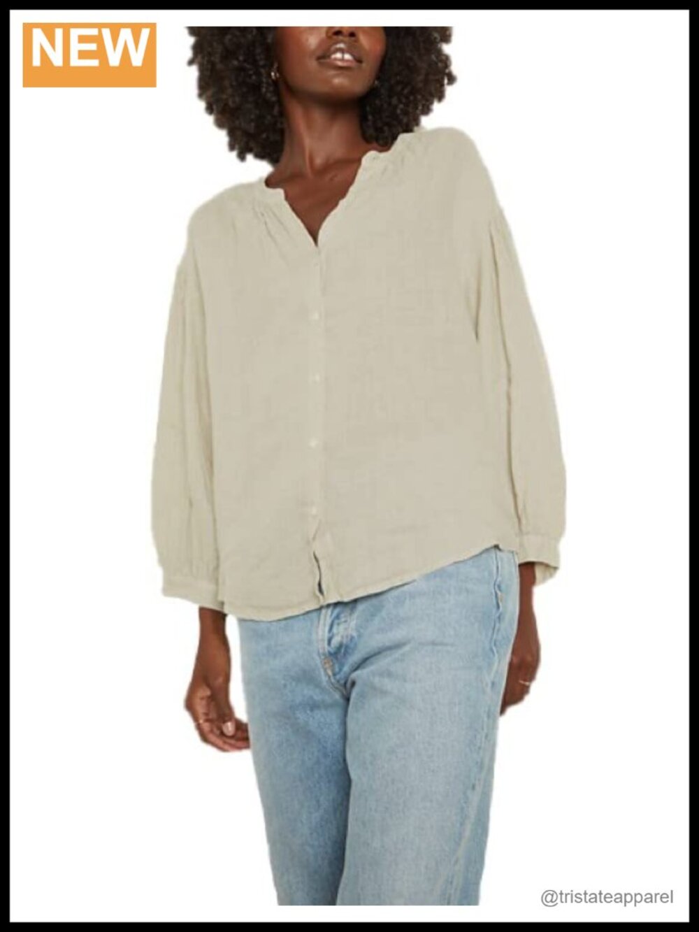 Woven Linen Button Down V-Neck Long Blouse